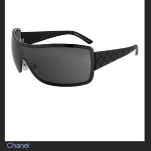 Chanel Black Quilted Leather Shield Sunglasses/Grey Lenses - 4155Q - Never Worn